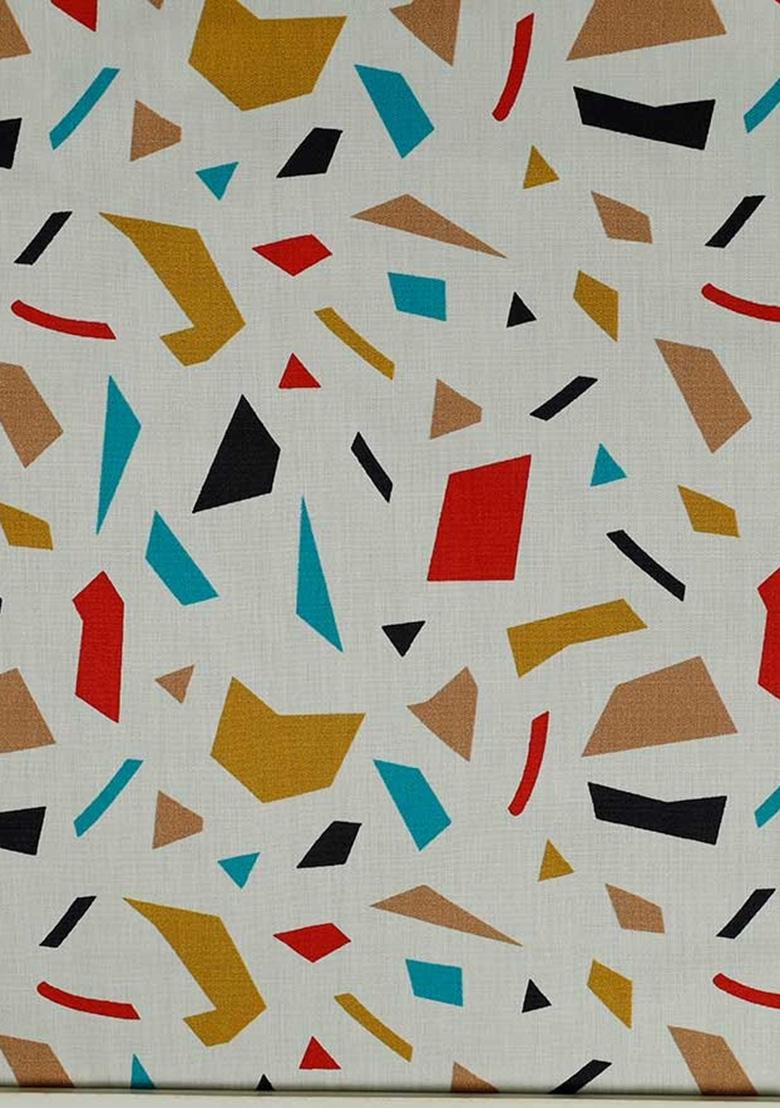 White Poplin Abstract Printed Dress - Indya