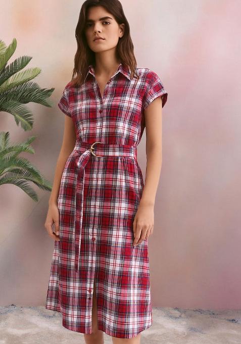 Red Cotton Checked Dress