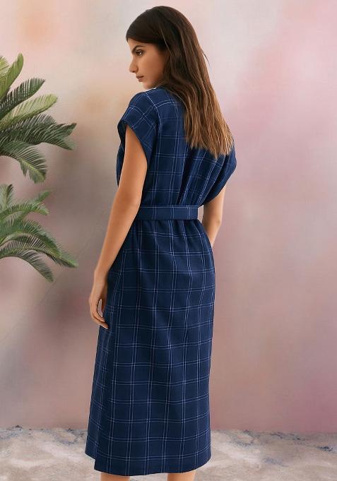Blue Cotton Checked Dress