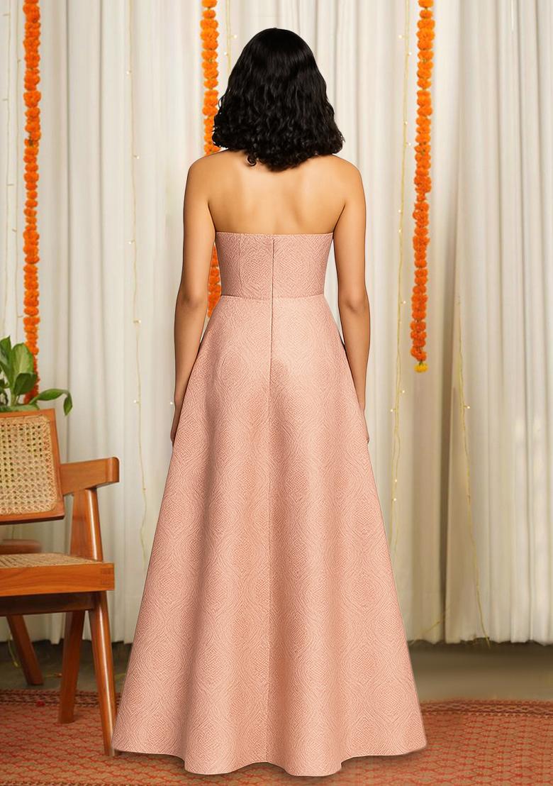 Pink Brocade Dress - Indya