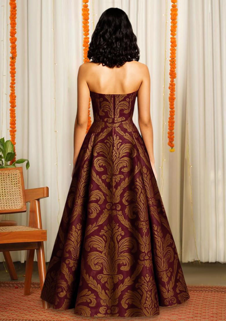 Wine Brocade Dress