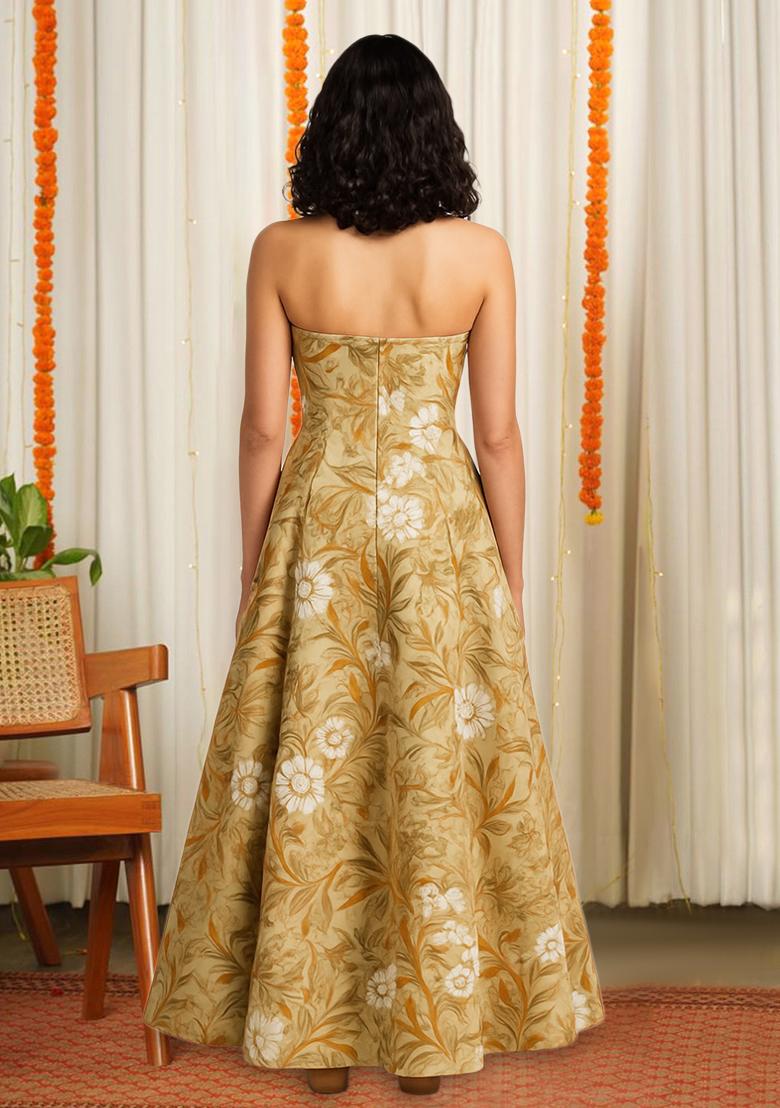 Beige Brocade Dress - Indya