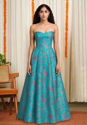 Blue Brocade Dress