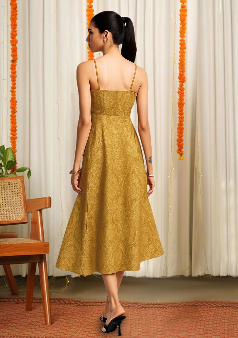 Golden Brocade Dress - Indya