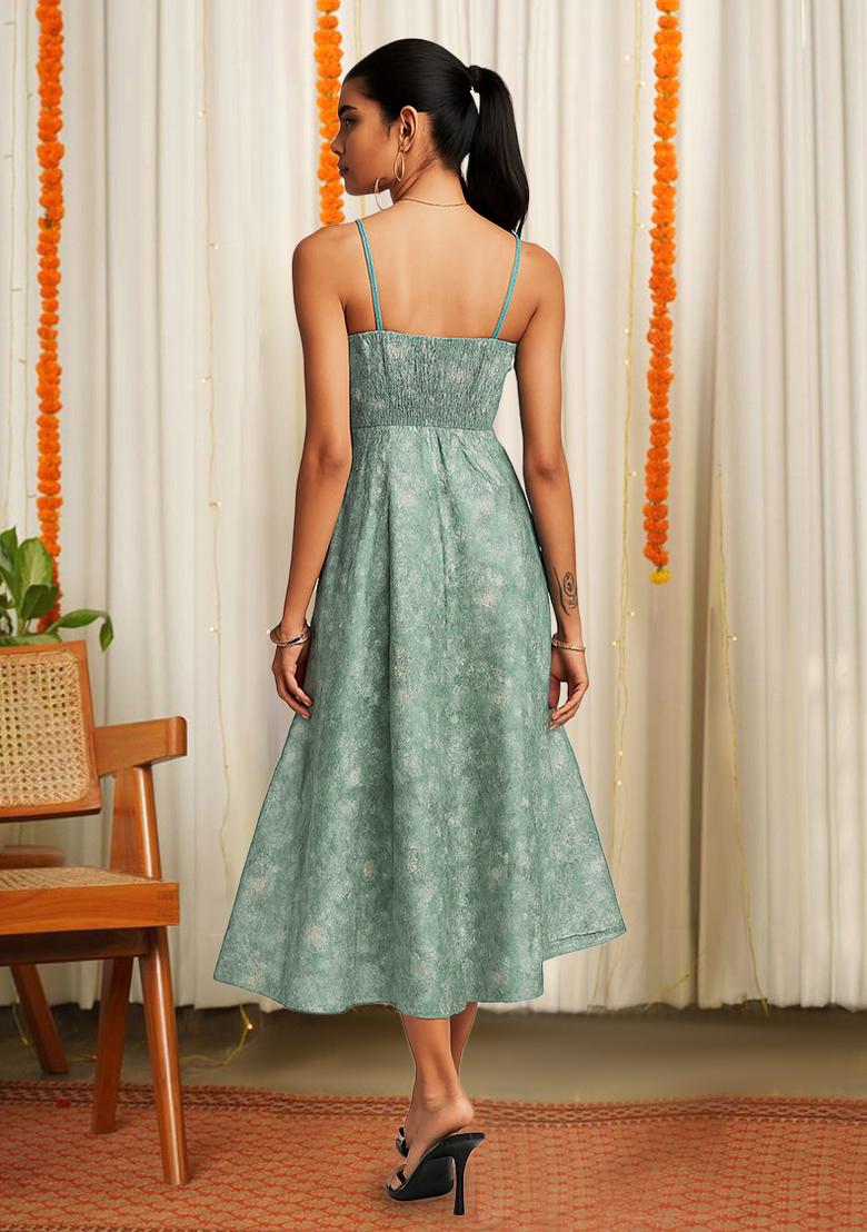 Green Brocade Dress - Indya