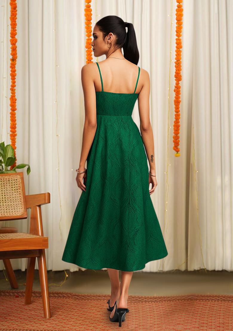 Green Brocade Dress - Indya