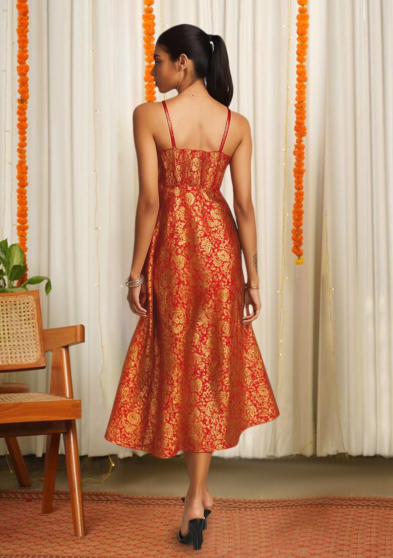 Green Brocade Dress - Indya