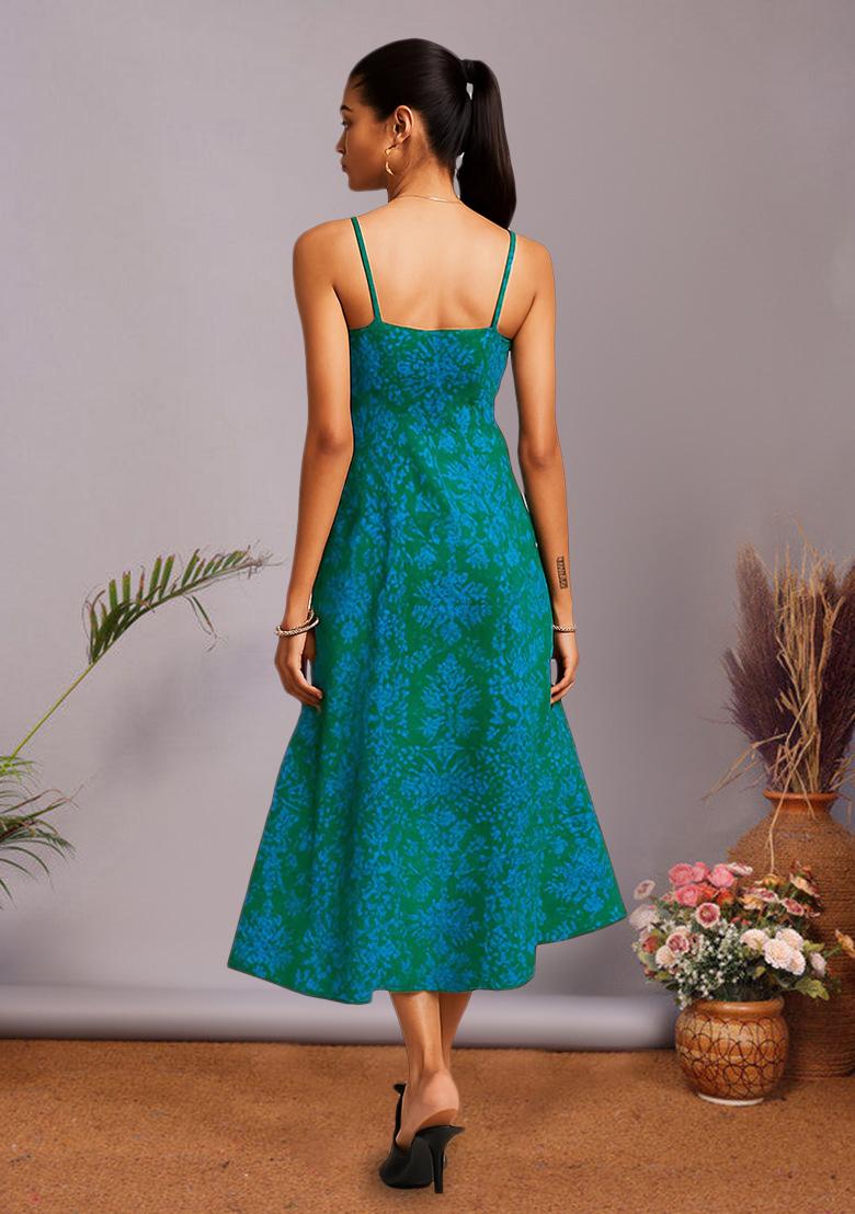 Blue Brocade Dress - Indya