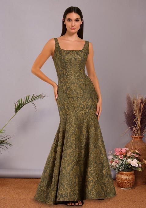 Brown Brocade Dress