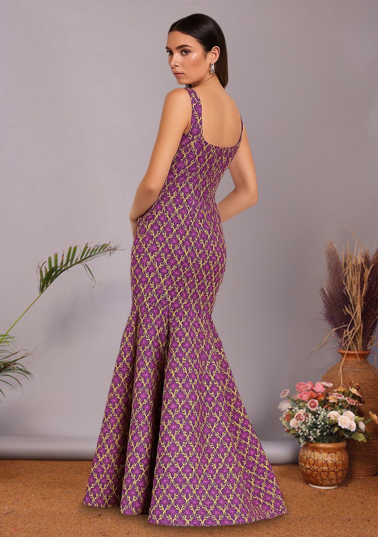Purple Brocade Dress - Indya