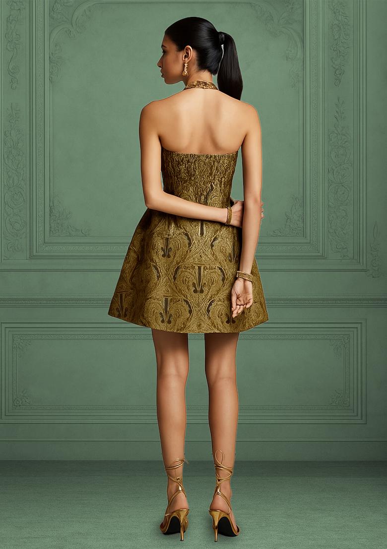 Golden Brocade Dress - Indya