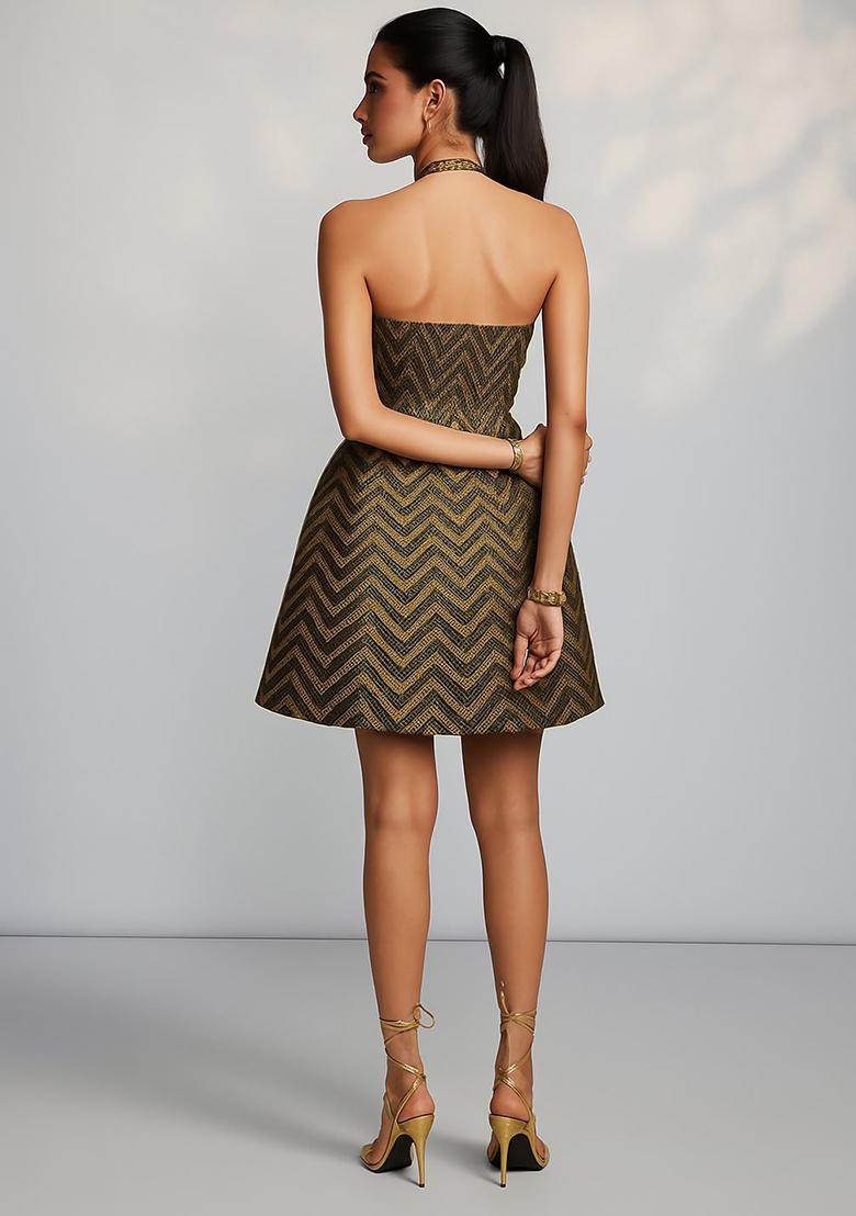 Metalic Gold Brocade Dress - Indya