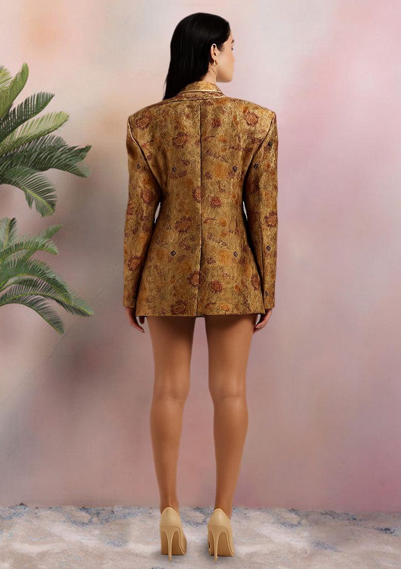 Yellow Brocade Dress - Indya