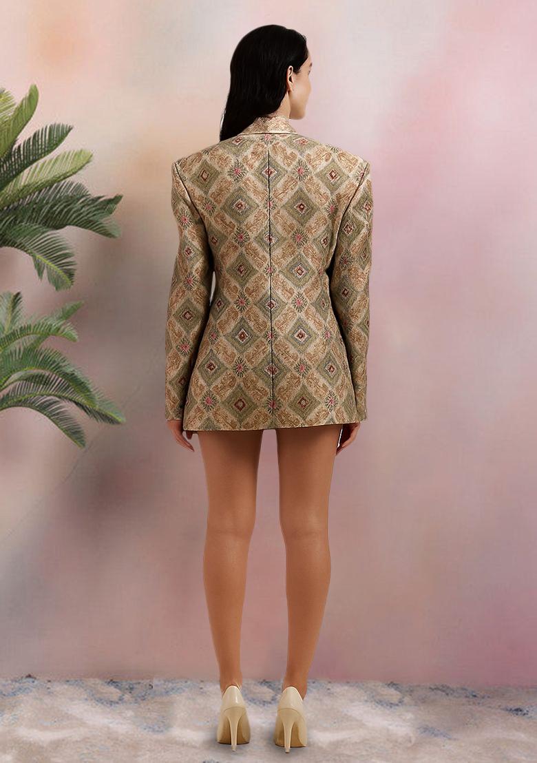 Ivory Brocade Dress - Indya