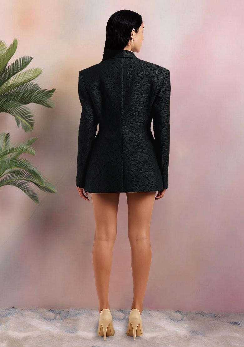 Black Brocade Dress - Indya