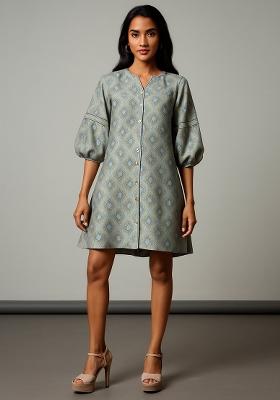 Blue Brocade Dress