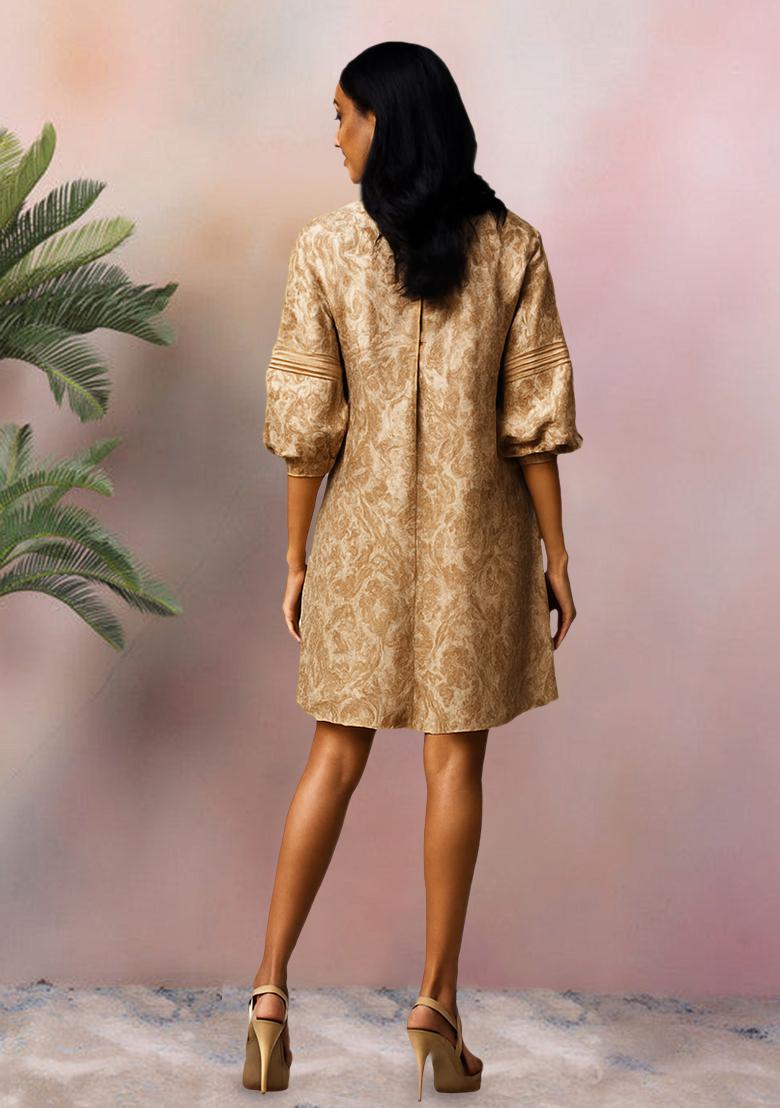 Golden Brocade Dress - Indya