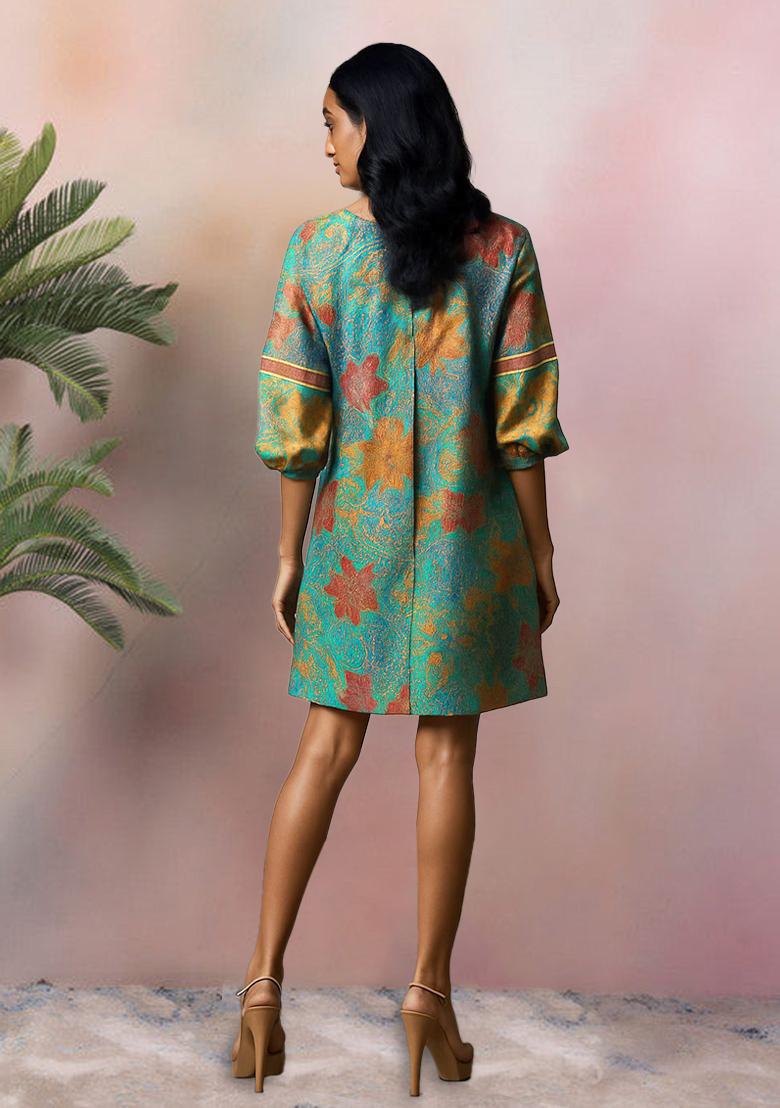 Multicolor Brocade Dress - Indya
