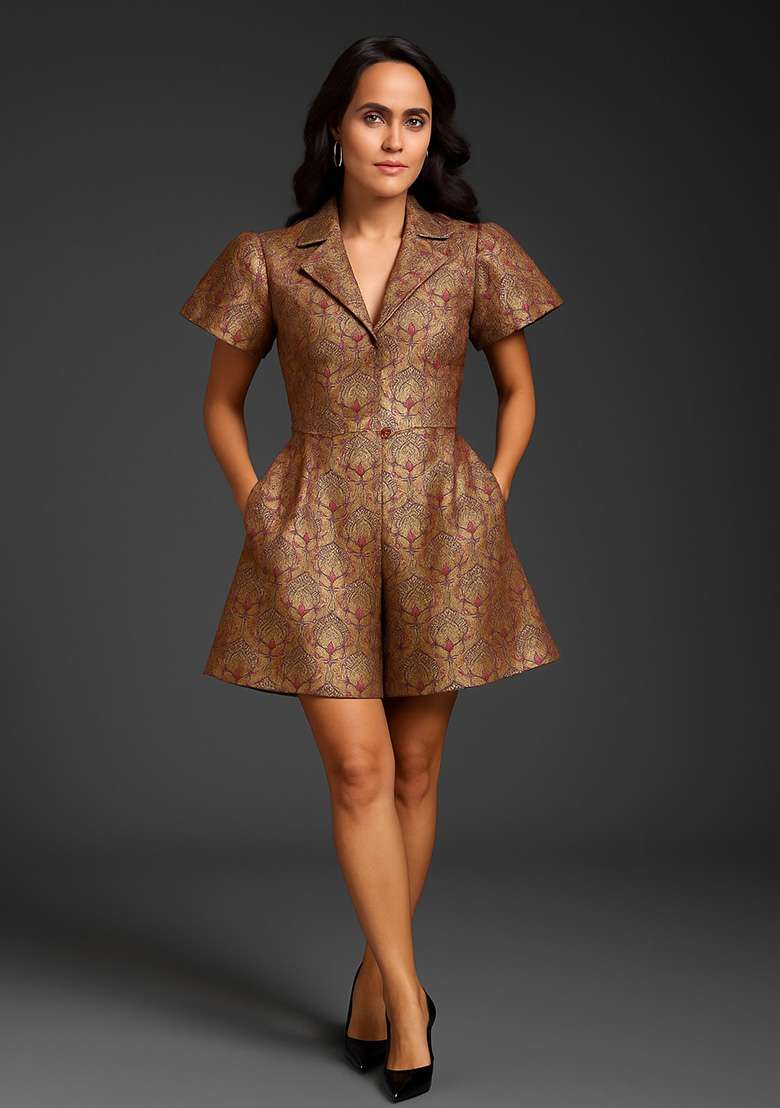 Purple Brocade Dress - Indya