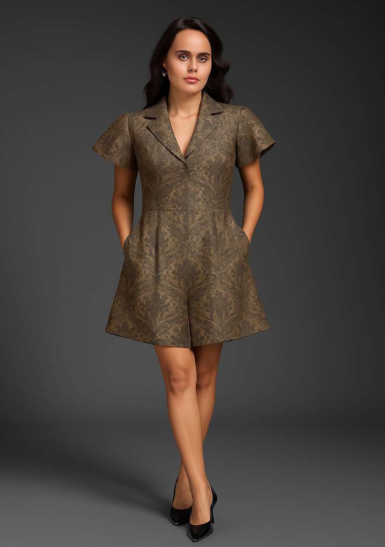 Grey Brocade Dress - Indya
