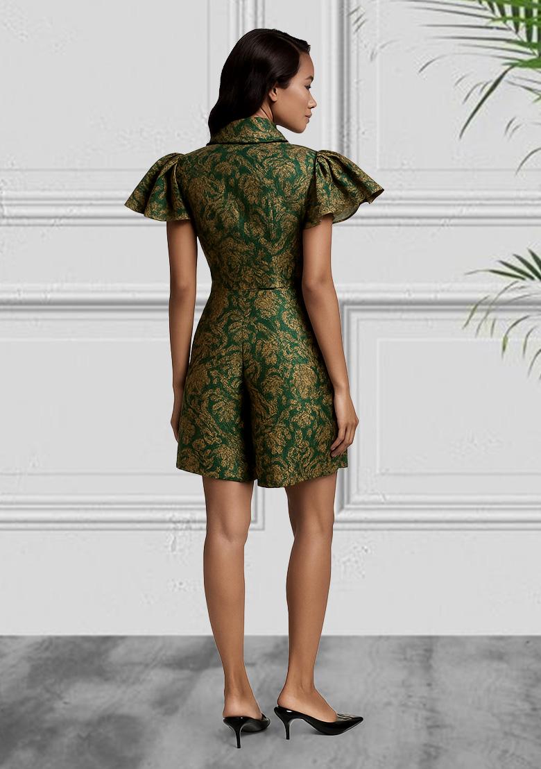 Green Brocade Dress - Indya