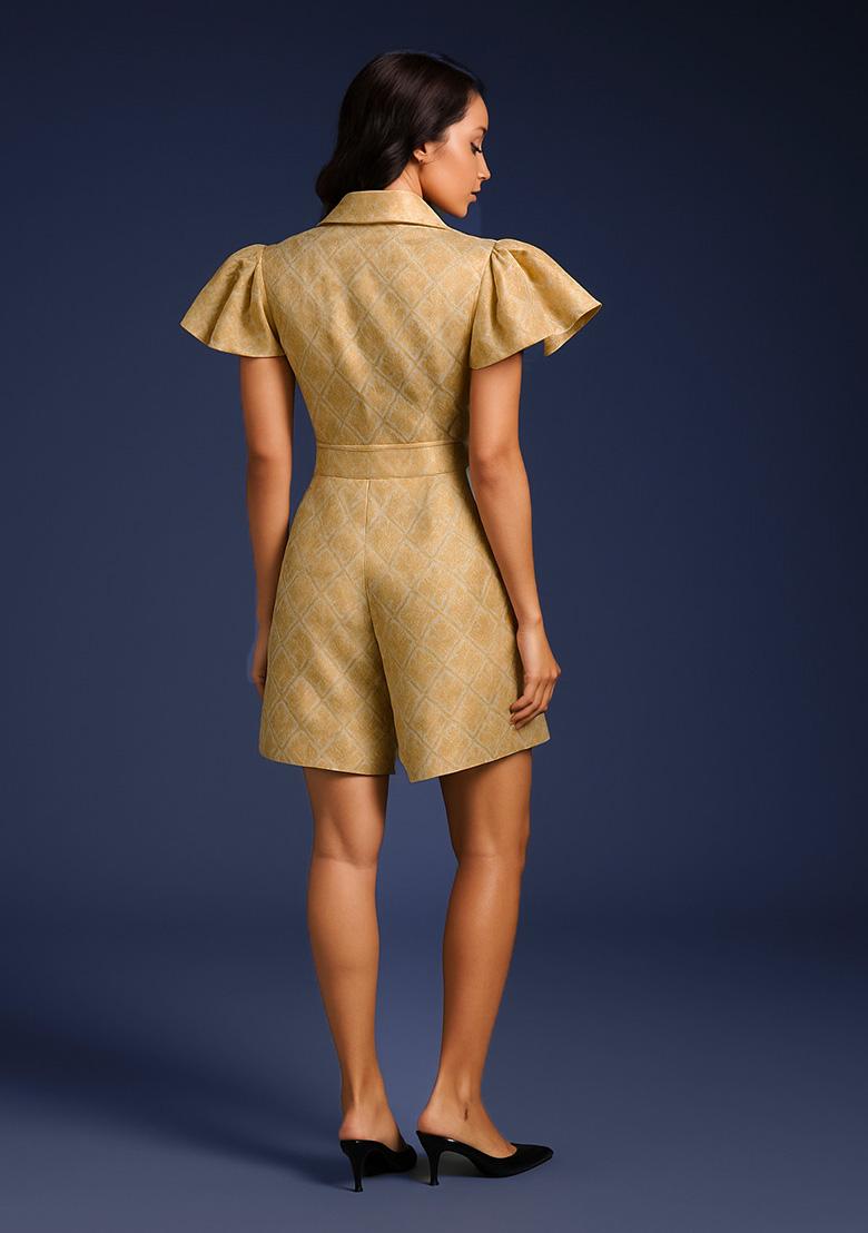 Metalic Gold Brocade Dress - Indya