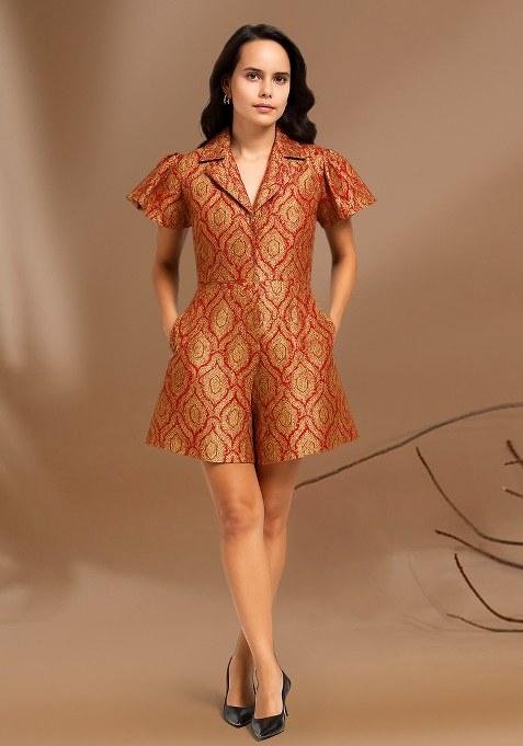 Maroon Brocade Dress