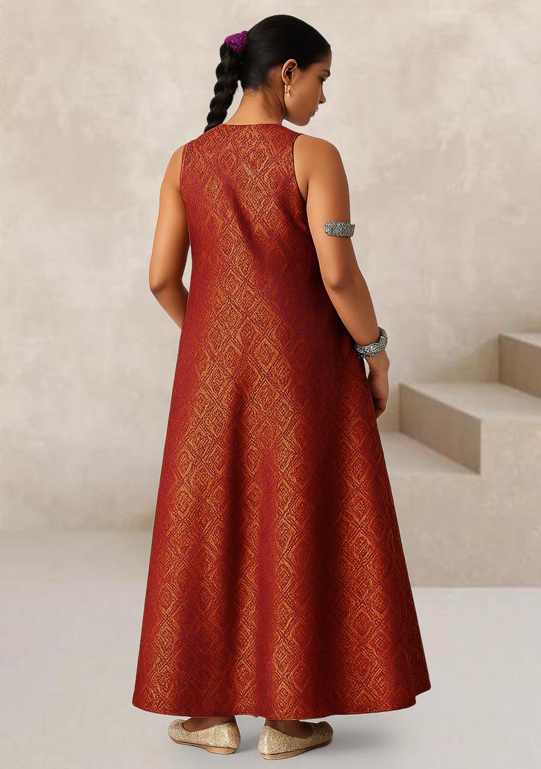 Metalic Pink Brocade Dress - Indya