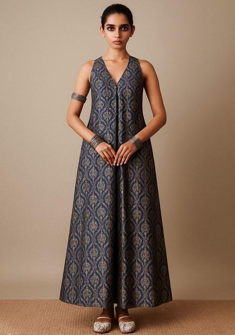 Blue Brocade Dress