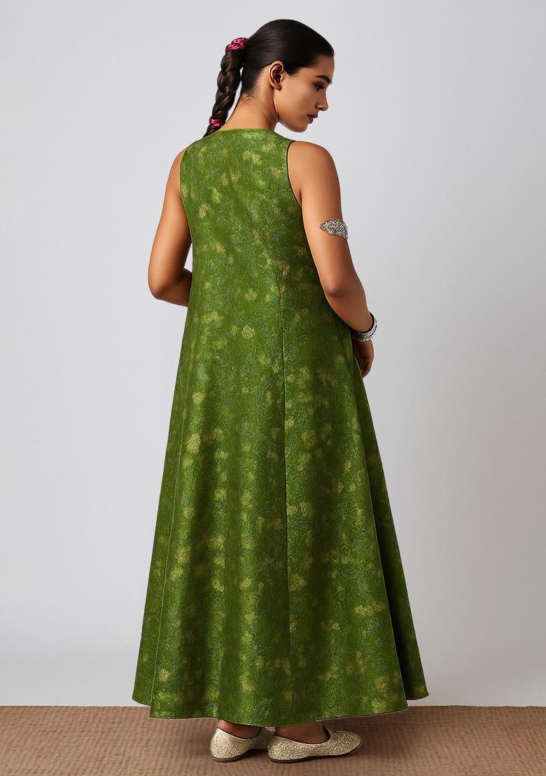 Green Brocade Dress - Indya