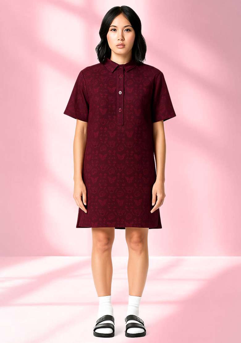 Red Brocade Dress - Indya