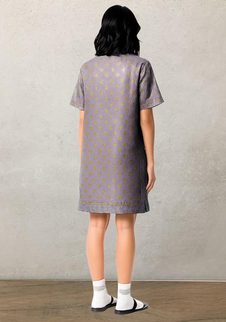 Green Brocade Dress - Indya