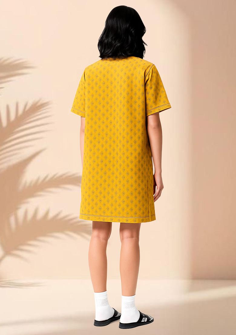 Yellow Brocade Dress - Indya
