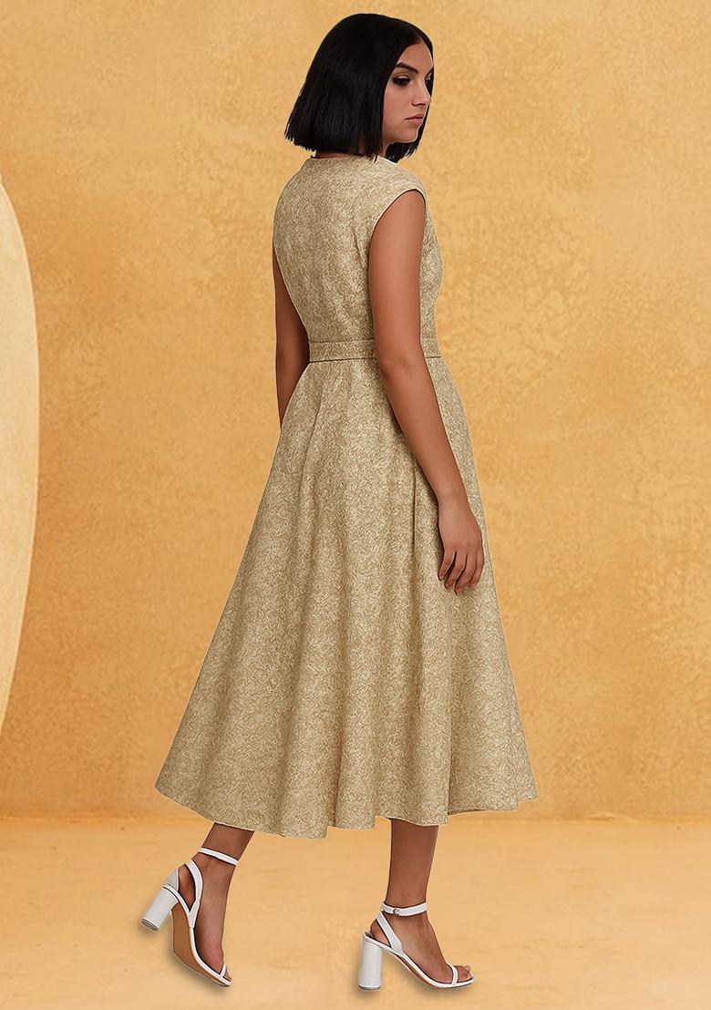 Beige Brocade Dress - Indya