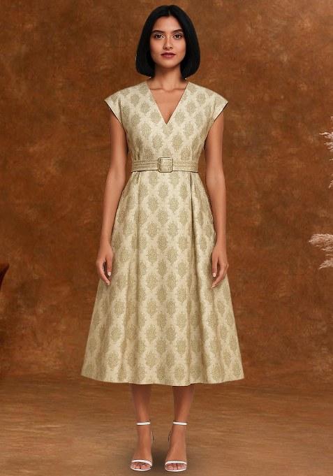 Beige Brocade Dress