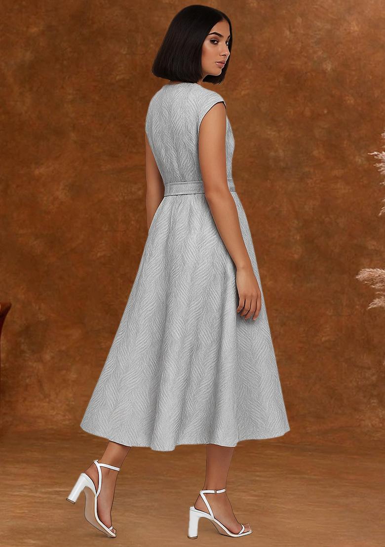 Grey Brocade Dress - Indya