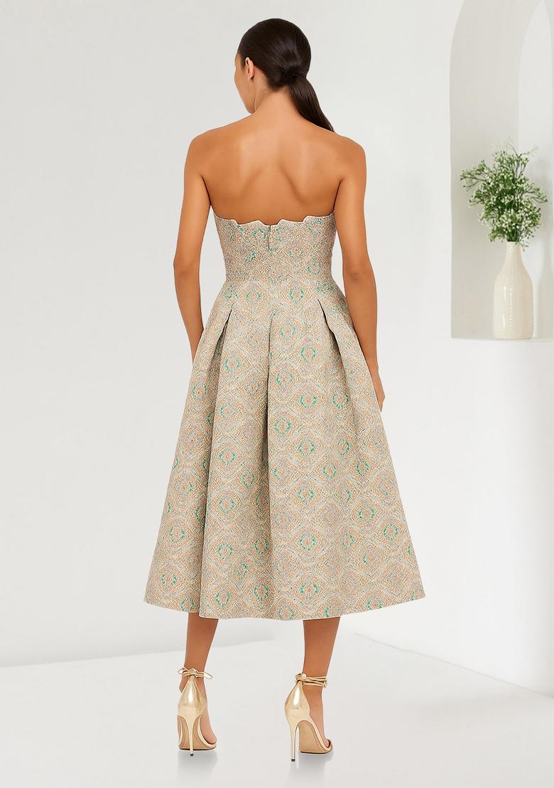 Pastel Green Brocade Dress - Indya