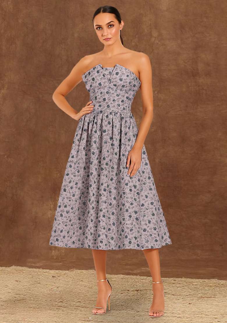 Pink Brocade Dress - Indya