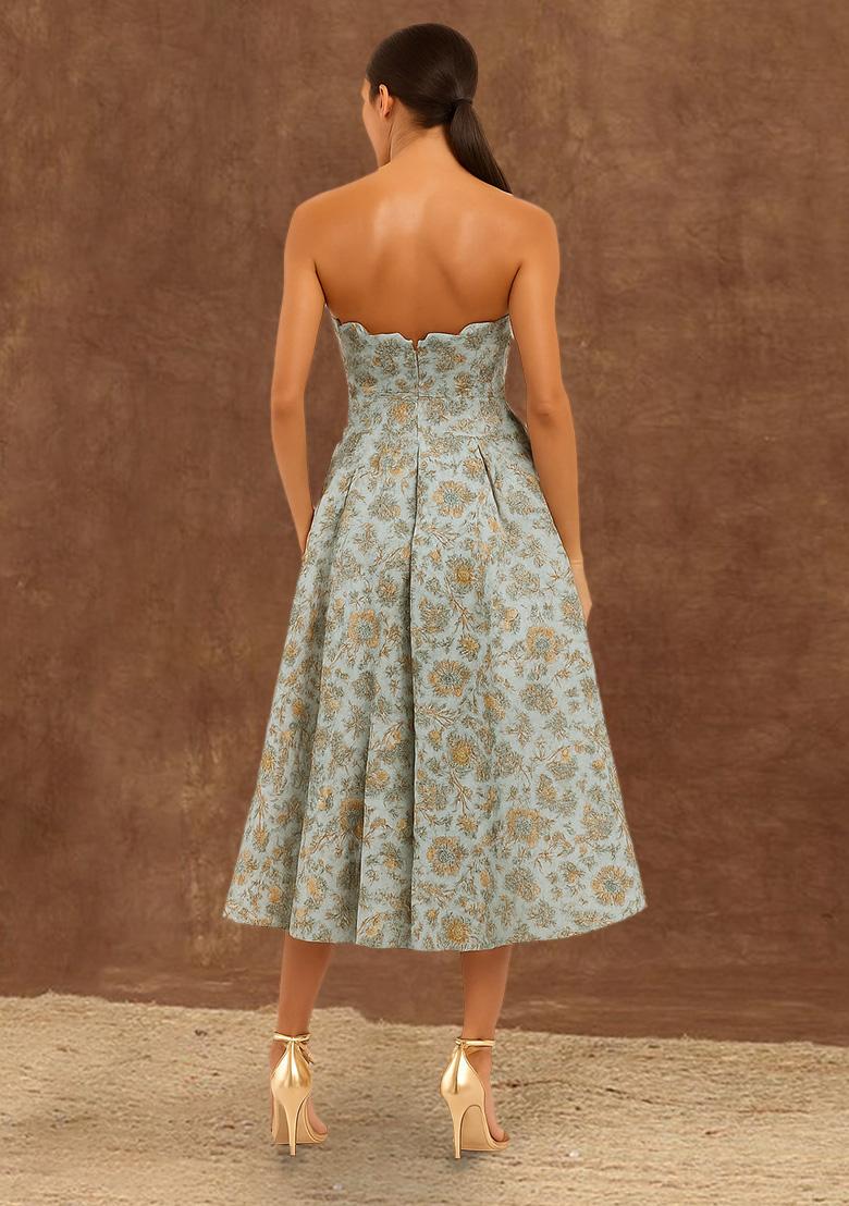 Blue Brocade Dress - Indya