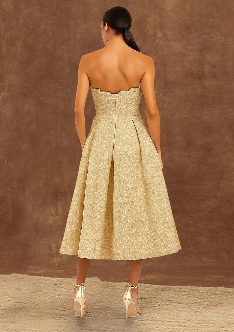 Beige Brocade Dress - Indya