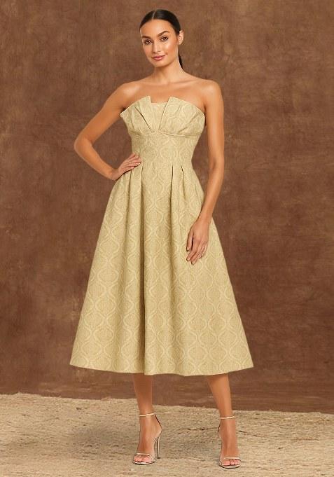 Beige Brocade Dress