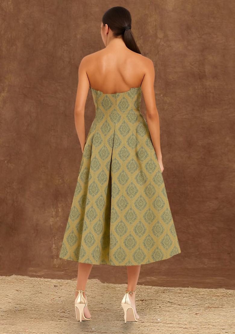 Green Brocade Dress - Indya