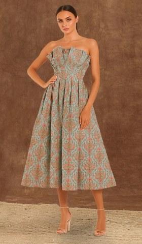 Blue And Orange Brocade Dress