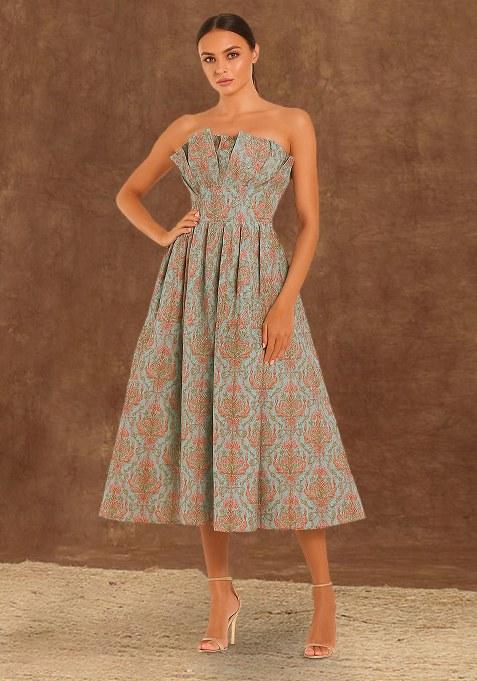 Blue And Orange Brocade Dress