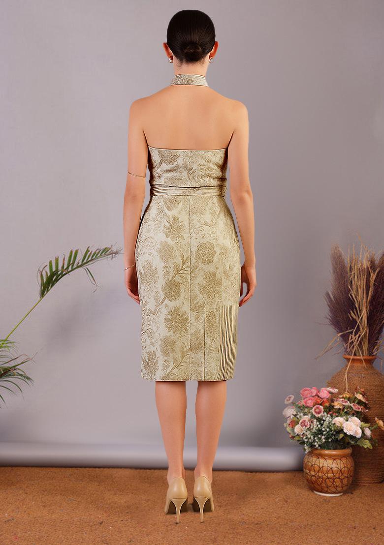 Cream Brocade Dress - Indya
