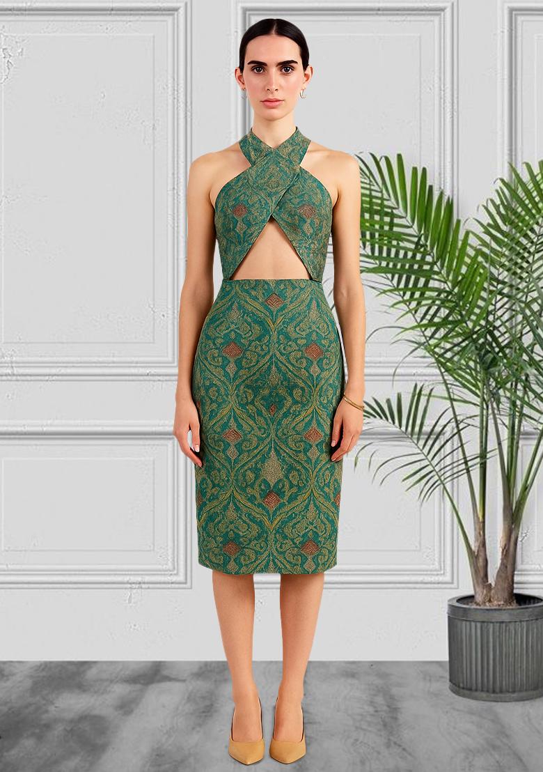 Sea Green Brocade Dress