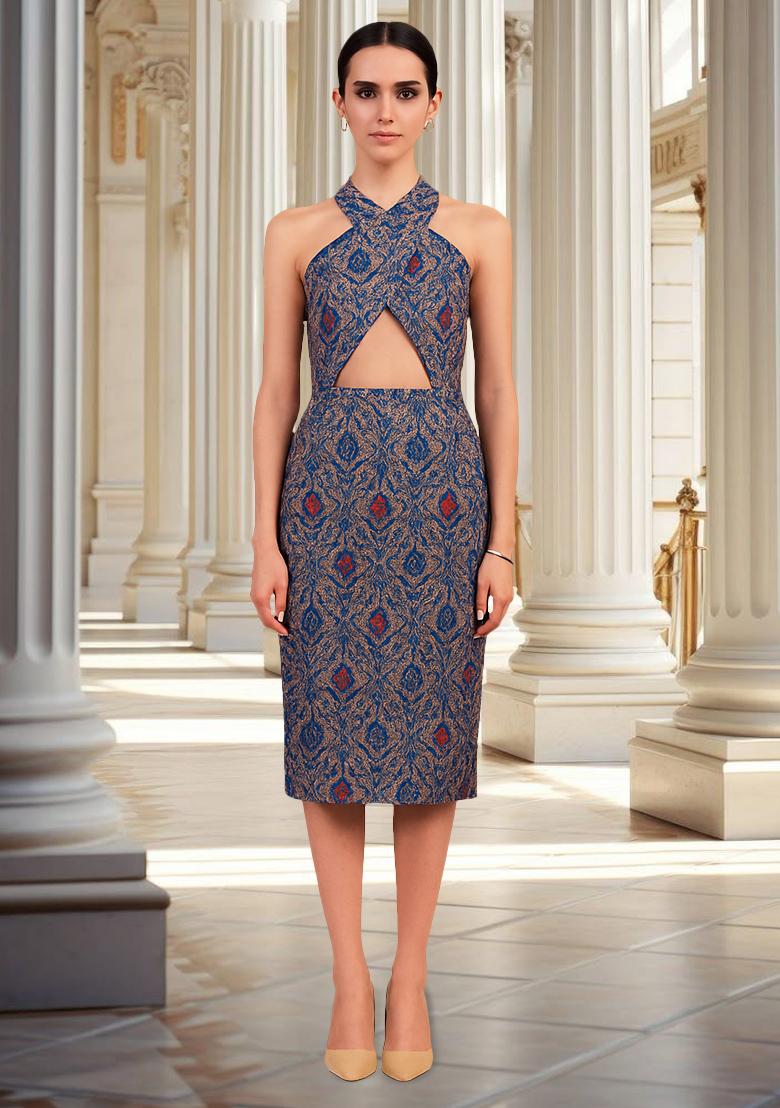Blue Brocade Dress