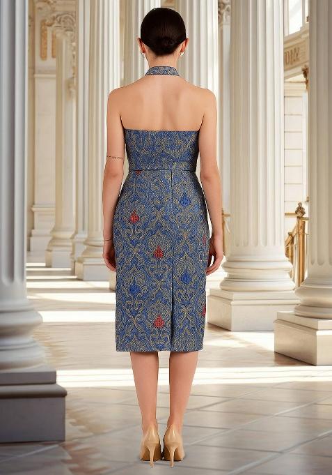 Blue Brocade Dress