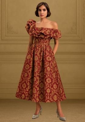 Maroon Brocade Dress