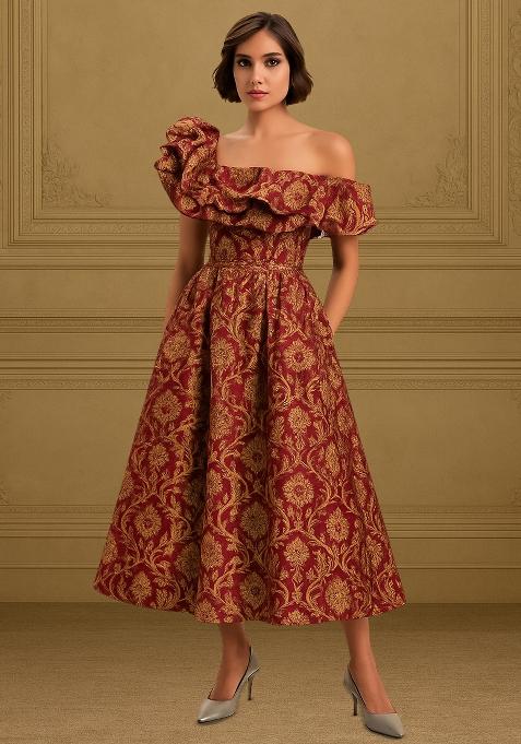 Maroon Brocade Dress